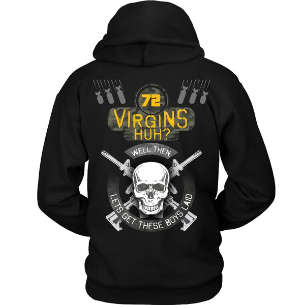 T-shirt - 72 Virgins Huh?(yellow)  Let's Get These Boys Laid - Back Design