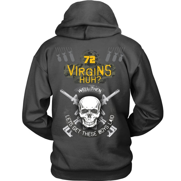 T-shirt - 72 Virgins Huh?(yellow)  Let's Get These Boys Laid - Back Design