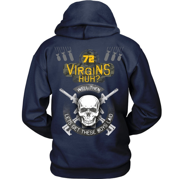 T-shirt - 72 Virgins Huh?(yellow)  Let's Get These Boys Laid - Back Design