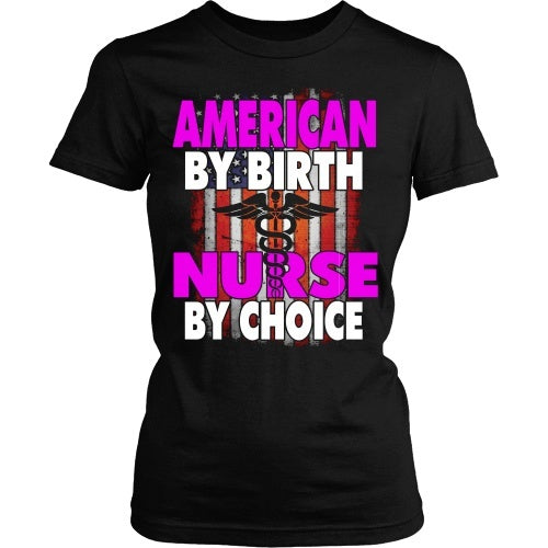 T-shirt - American By Birth Nurse By Choice - Flag - Front Design