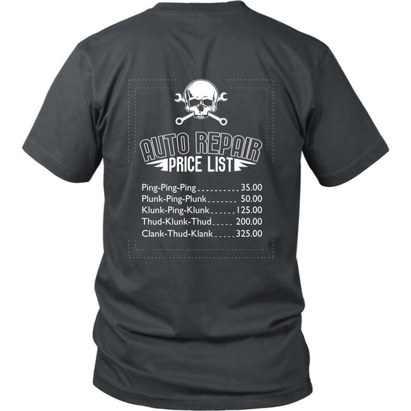 T-shirt - Mechanic - Engine Sound Price List - Back Design