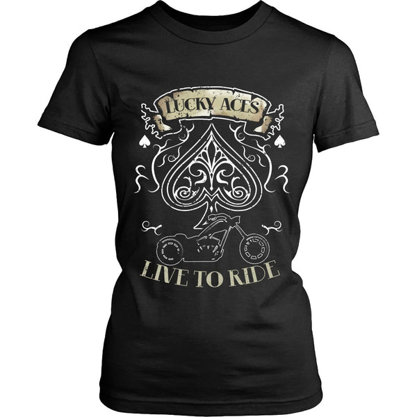 T-shirt - Motorcycle - Lucky Aces - Live To Ride - Front Design