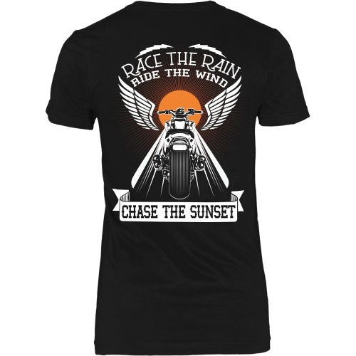 T-shirt - Race The Rain, Ride The Wind, Chase The Sunset - Back Design