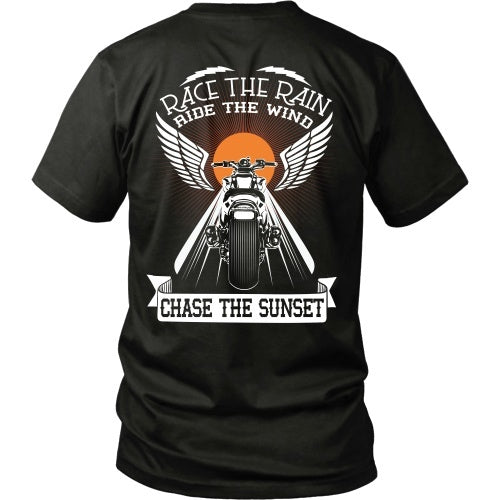 T-shirt - Race The Rain, Ride The Wind, Chase The Sunset - Back Design
