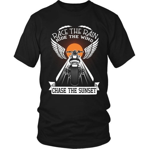 T-shirt - Race The Rain, Ride The Wind, Chase The Sunset - Front Design