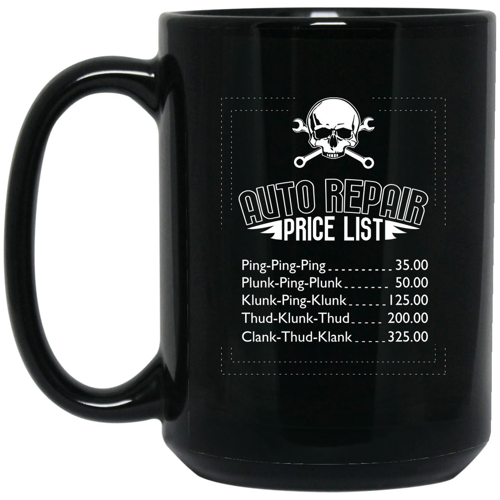 Mechanic - Engine Sound Price List Mug - 15oz black ceramic mug