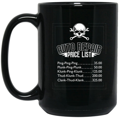 Mechanic - Engine Sound Price List Mug - 15oz black ceramic mug