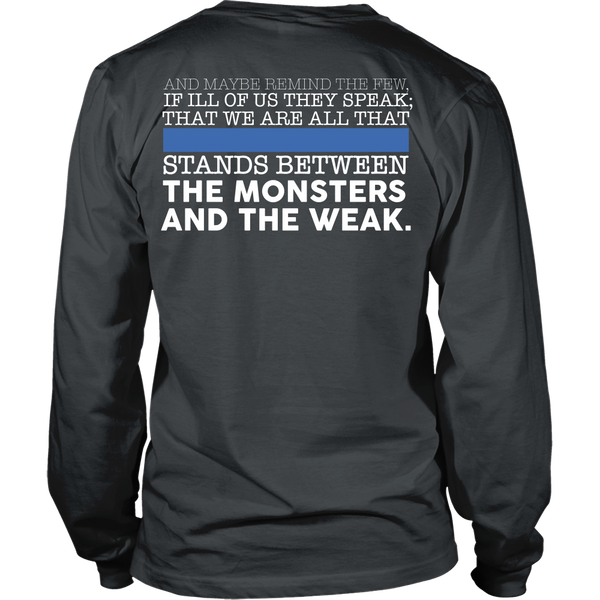 Police Thin Blue Line - Stand Between The Monsters And The Weak - Back Design