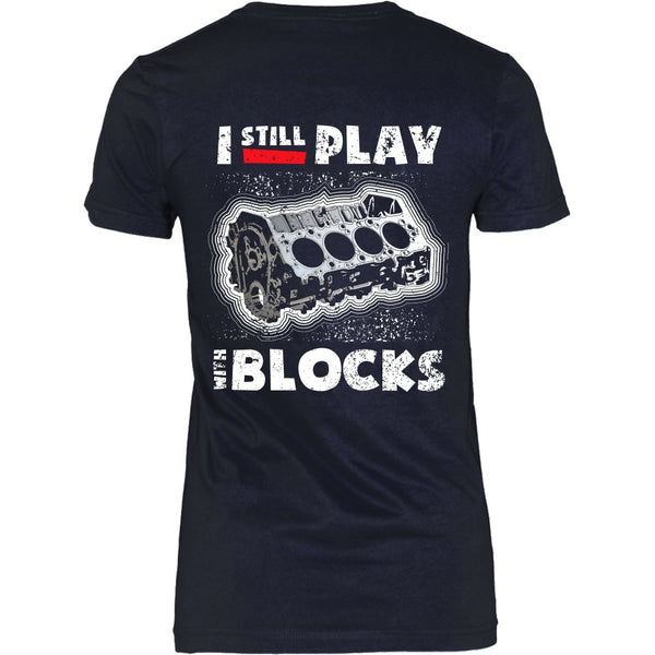 T-shirt - I Still Play With Blocks (Red Stripe) - Back Design
