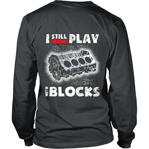 T-shirt - I Still Play With Blocks (Red Stripe) - Back Design